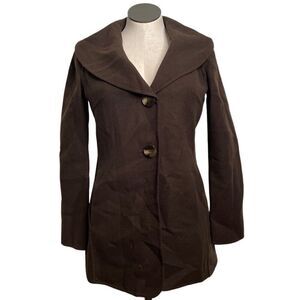 Talbots Womens 100% Wool Coatigan 8 Chocolate Brown Shawl Drape Collar